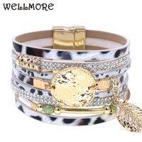 {Hot} WELLMORE สร้อยข้อมือพิมพ์ลายเสือดาวสไตล์โบฮีเมียนสร้อยข้อมือแม่เหล็กสำหรับผู้หญิงเครื่องประดับงานปาร์ตี้สุดหรู