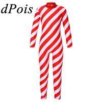 ﺴ Kids Girls Cosplay Candy Cane Costume Long Sleeve Bodysuit Christmas Jumpsuit Unitard for Xmas Party Holiday Performance