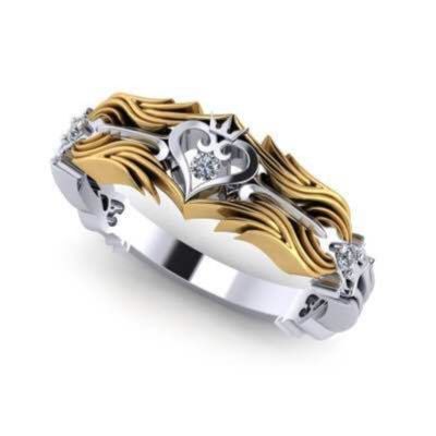 แหวนมงกุฎคู่สีแบบข้ามพรมแดนราชาแห่งหัวใจของเครื่องประดับแฟชั่นวงแหวนลมยุโรปและอเมริกัน