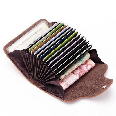 hot！【DT】۩◑✁  Split Leather Men   Credit Card Holder Hasp Accordion Business ID Wallet