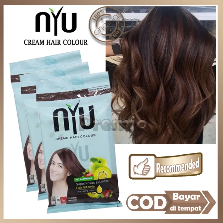 Pewarna Rambut Nyu Creme Hair Colour 30ml Natural Brown Kemasan Sachet 100 Ori Tanpa Amonia