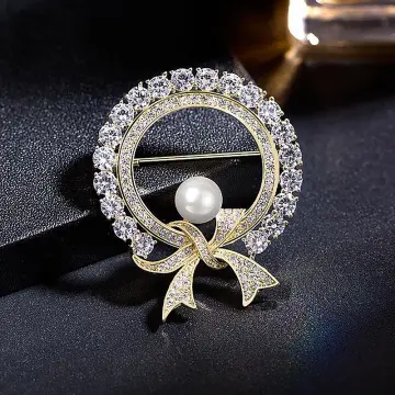Pearl And Rhinestone Circle Brooches Women Baroque Trendy Wedding Jewelry  Broach