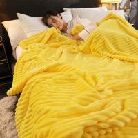 Super Soft Flannel Blankets For Beds Solid Striped Throw Sofa Cover Bedspread Winter Warm yellow Blankets