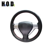 Car Steering Wheel Cover For Honda Jazz Fit 2005 2006 2007 2008 DIY Hand stitch Black PU Microfiber leather Steering Wheels Accessories