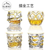 Crystal glass gold-painted whiskey foreign wine gold leaf white spirits household water juice cup teacup wine glass