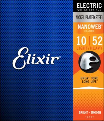 (ของแท้ 100%) สายกีตาร์ไฟฟ้า Elixir Electric Srings Nanoweb Light-Heavy 10-52 12077