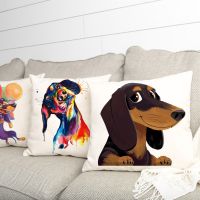 hjk♚  45X45cm Dachshund Polyester Cushion Cover Sausage Dog Bedroom Sofa Room Pillowcase