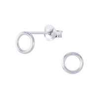 Silver thai  Sterling silver open circle stud earringsเครื่องประดับเงินแท้ ต่างหูแบบวงกลมเป็นรูปห่วง925