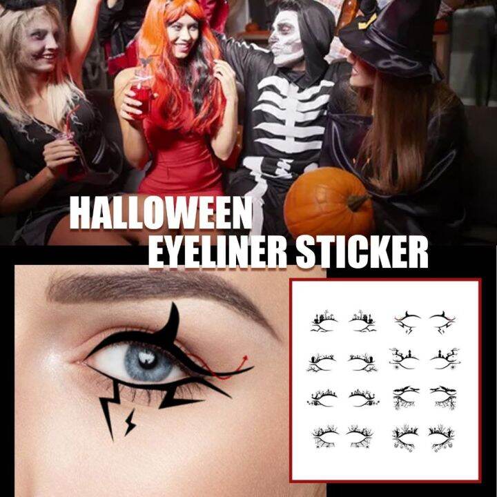 PANWE 8 pair Skull Halloween Face Sticker Eyeliner Disposable Tattoo