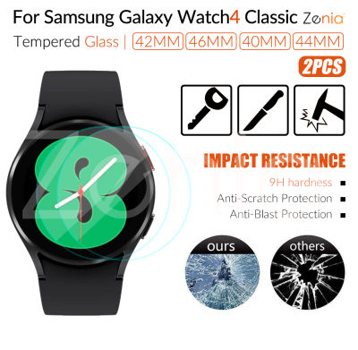 Zenia 2Pcs แบบเต็มหน้าจอป้องกันฟิล์มสำหรับ Samsung Galaxy Watch 4 Classic LTE Bluetooth 40mm 42mm 44mm 46mm Watch4 HD 9H 2.5D กระจกนิรภัยป้องกันการระเบิดป้องกันฟิล์มป้องกันรอยขีดข่วนอุปกรณ์เสริมเปลี่ยน