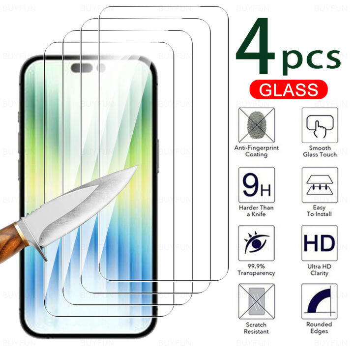 4PCS HD Full Cover Tempered Glass Case For iPhone 14 Pro 6.1inch Screen ...