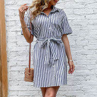 Striped Women Tunic Long Sleeve Elegant Shirt Dress Blue White Black Spring 2022 Summer Ladies Casual Stripe Mini Dresses