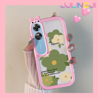 Jjlingji เคสสำหรับ OPPO A17 A17K แฟชั่นเคสลายดอกไม้สีเขียวสีสันสดใสน่ารักน้อยมอนสเตอร์กันกระแทกแบบใสเลนส์กล้องถ่ายรูปแบบนิ่มเคสมือถือเคสป้องกันซิลิโคนเรียบง่าย