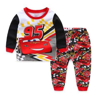 Lightning McQueen PAW Patrol เสื้อยืด2-7Y ใส่อยู่บ้านเด็กหญิงเด็กชาย + กางเกงขาสั้น2ชิ้นชุดนอนเซ็ตชุดนอนเด็กแขนยาวฤดูใบไม้ผลิฤดูใบไม้ร่วง