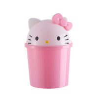 Mini Garbage Can with Lid Helloo Kitty Storage Bins Office Desk Bedroom Trash Can Plastic Desktop Paper Basket Dustbin Small