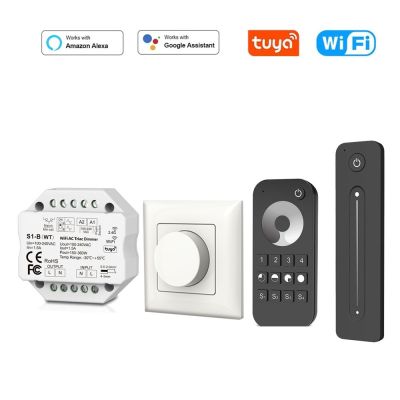 ✙ﺴ TUYA WiFi LED Dimmer 220V 110V AC Triac Dimmer Push Switch Wireless 2.4G RF Remote Control