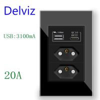 Delviz 20A Electric plug Wall Socket  3A USB Ports 120mm*72mm Crystal glass Panel Brazil Standard Type C USB Quick charge Outlet Wall Chargers