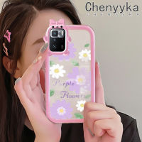 เคส Chenyyka สำหรับ Xiaomi Poco X3 GT Poco X5 5G C55 Poco Redmi Note 12 5G Note 12 Pro 5G Redmi เคส12c แฟชั่นลายการ์ตูนดอกไม้สีม่วงเคสมือถือใสกันกระแทกดีไซน์ใหม่สร้างสรรค์เลนส์กล้องถ่ายรูปสัตว์ประหลาดน้อยซิลิโคนใสเคส