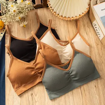 Booker Cotton Bras For Women Summer Solid Color Non Rim Thin Gathering  Underwear Bra