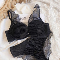 2021Wriufred Velvet lace soft bra and underpants set steel ring gathers breast bralette sets sexy womens winter deep v underwear