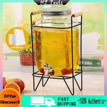 4L Glass Jar Party Juice Dispenser Glass Drink Beverage Dispenser with Tap  and Stand