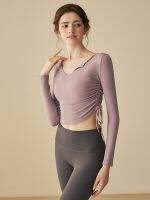 [COD] High-end thin V-neck yoga womens sports top running dance quick-drying long-sleeved dry T-shirt slim fitness