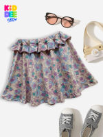 KiddeeCrew กระโปรงเด็กสั้นเทาดอกไม้ม่วง purple floral gray mini skirt  เหมาะสำหรับอายุ 2-10 ปี