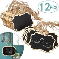 12pcs Wooden Mini Hanging Blackboard for Message Board Memo Stand Chalk Board Wedding Label Signs Decoration Party Supplies Artificial Flowers  Plants