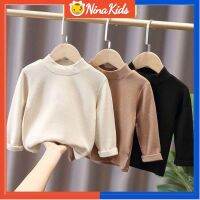 NINAKIDS 1-7ปีทารกหญิงเสื้อคอเต่าเดรสยาวหน้าร้อน