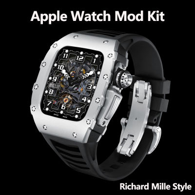 Richard Mille Style Mod Kit สำหรับ Apple Watch Series 8 7 45Mm 44Mm Aluminium Alloy Case Fluororubber Strap For I Watch 8 7 6 5 4 SE Watch Modification Accessories (ไม่รวมนาฬิกา)