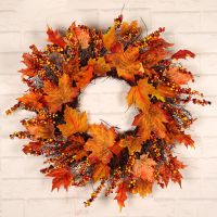 Autumn Fall Wreath Christmas Decor Xmas Halloween Thanksgiving Garland Window Door Hanging Wreath Home Maple Leaf Wreath Decor