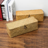 Seagrass Woven 3 Grids Storage Box with Cover Wicker Candy Food Sundries Storage Basket Home Table Vintage Storage Organizer