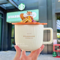 Starbuck Cup 2022เทศกาลกลางฤดูใบไม้ร่วงกระรอก Woodgrain แก้วเซรามิคพร้อมฝาปิดโต๊ะทำงานกาแฟถ้วยดื่ม