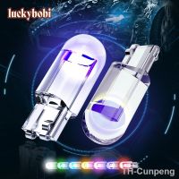 【LZ】☜✟  2pcs W5W T10 LED Lamp Car Bulb Epoxy Resin Cob 12V 6000K 7 Colors Wedge License Plate Lamp Dome Indicator Reading Light White