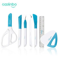 เครื่องพิมพ์บ้าน Coolinbo ชุดอุปกรณ์กำจัดวัชพืชไวนิลเครื่องมือพื้นฐานที่ขูด/ไม้พาย/กรรไกร/กรรไกร/แหนบ/วัชพืชชุดกล่องเครื่องมือสำหรับสมุดติดรูป Cameos ศิลปะ DIY การตัดประกบกันการ์ดหัตถกรรม5ชิ้น/7ชิ้น