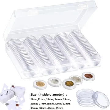 Hicarer 25 mm Coin Holder Capsules Clear Round Plastic Coin Container Case for Coin Collection Supplies (100)