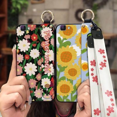 Wrist Strap Dirt-resistant Phone Case For VIVO Y37 armor case Shockproof Original painting flowers ring Lanyard Soft