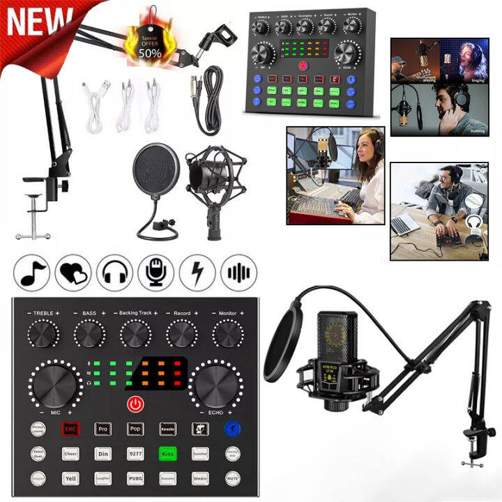 Original V8S Sound Card Complete Set with Microphone USB External Sound