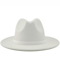 ผู้ชายผู้หญิงปีกกว้างขนสัตว์รู้สึกแจ๊ส Fedora หมวกสไตล์อังกฤษ T Rilby พรรคอย่างเป็นทางการปานามาหมวกสีดำสีเหลืองชุดหมวก56-58-60CM