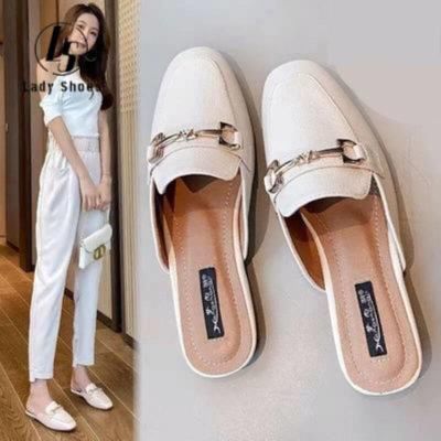 ♣❣❍ Plus Size doll women loafers 35-43 Womens 41 Flat Slippers Toe-Toe Half-Toe Outer Wear New Style Spring Summer Mules 42