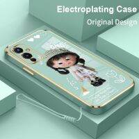 เคสซิลิโคนกรอบสี่เหลี่ยมเคลือบอิเล็คโทรเพลทสุดหรู,สำหรับ Oneplus 9เคสด้านหลังโทรศัพท์แบบนิ่มสำหรับเด็กผู้หญิงน้อยน่ารักการ์ตูน