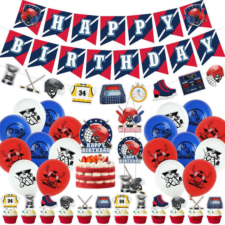 CHEEREVEAL Lacrosse Theme Birthday Party Decoration Red Blue Balloons