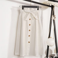 Womens Skirts Midi Knee Length Korean Elegant Button High Waist Skirt Female Pleated School Skirt