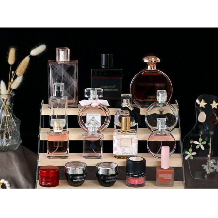 acrylic-amp-wood-display-stand-4-step-clear-display-riser-wood-shelf-for-displaying-figures-jewelry-perfumes-stand