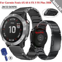 สายนาฬิกาเหล็กสแตนเลสสำหรับ Garmin Fenix 7 7S 7X 6X 6 Pro 5X 3HR สายข้อมือโลหะพอดีกับ Garmin Fenix 5 6S