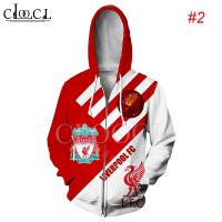 HX สโมสรฟุตบอลลิเวอร์พูล Liverpool Jersey 3D พิมพ์ Zip Hoodies ลำลองแขนยาวแฟชั่นเสื้อคลุมด้วยผ้า