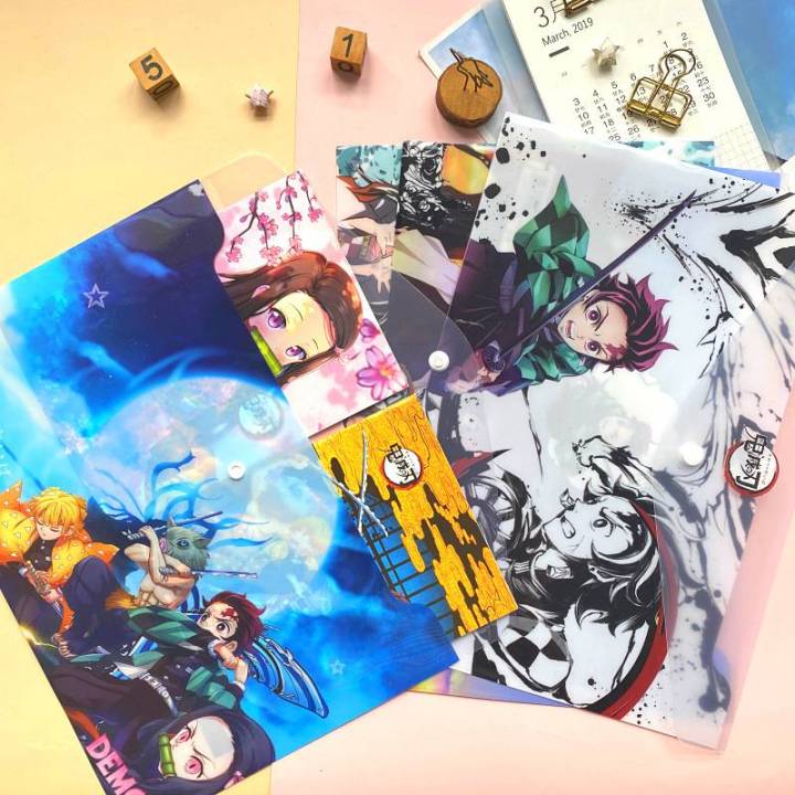 แฟ้มซองพลาสติก-a4-มีให้เลือกหลายสี-anime-demon-slayer-kimetsu-no-yaiba-kamado-tanjirou-a4-files-holder-pvc-press-button-file-bag-folder-document-organizer-tsuyuri-kanawo-stationery-gift