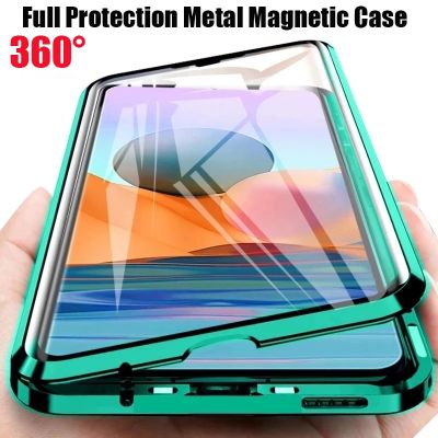 360 ° Full Protection Metal Magnetic Case For Xiaomi 11T 12T Redmi Note 12 11 10 9 S 9A 8 T 7 Pro Lite Double-Sided Glass Cover