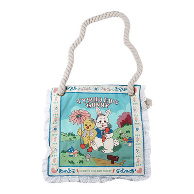 Harajuku Luxury Handbags Women Bag Rabbit Print Shoulder Bag Ruffled Stitching Hemp Rope Portable Shopping Bag Bolsa Feminina