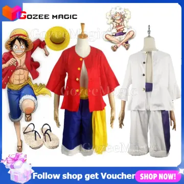 White Luffy Gear 5 Cosplay Costume Nika Form Set Anime Monkey D Luffy Hat  shoes